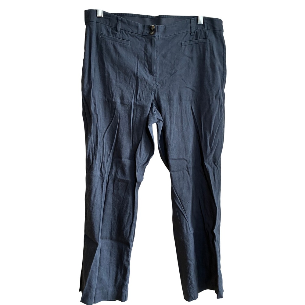 J. Jill Linen Stretch Trousers 14 Petite Navy Blue Womens Relaxed Fit Pant